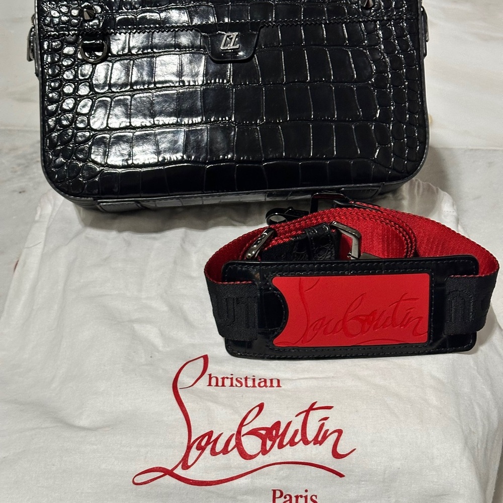 Christian Louboutin Black Messenger Bag with Red Strap
